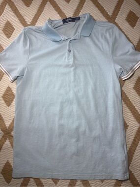Topman Light Blue Polo with Contrast Sleeve Stripes